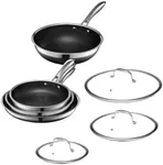 HexClad 7-Piece Hybrid Stainless Steel Cookware Set with Lids and Wok - Metal Utensil and Dishwasher Safe, Induction Ready, Easy to Clean Non Stick Fry Pan with Covers