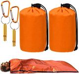 AKOFIC Survival Sleeping Bag, 2 Pack Emergency Sleeping Bag Bivvy Bag, Reusable Portable Emergency Rescue Blanket Lightweight Waterproof Portable Thermal Bivy Sack for Outdoor Hiking Camping, Orange