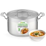 5-Quart Stainless Steel Stockpot - 18/8 Food Grade Heavy Duty Large Stock Pot for Stew, Simmering, Soup, Includes Lid, Dishwasher Safe, Works w/Gas, Induction, Ceramic & Halogen Cooktops