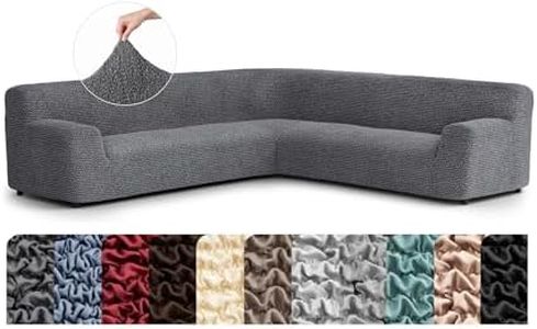 PAULATO BY GA.I.CO. Extra Large Corner Sectional Couch Cover - Oversized L-Shape Couch Slipcover - Washable Sofa Covers - 1-Piece Form Fit Furniture Protector - Microfibra - Dark Grey (Corner Sofa)
