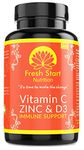 Vitamin C Zinc and Vitamin D Tablets - 180 Vegetarian Tablets for Men and Women - for Maintenance of Normal Immune System - 6 Month Supply - Made in The UK by Fresh Start Nutrition