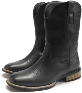 YFFUSHI Men's American Western Cowboy Boots Funky Vintage Fashion Embroidered Square Toe Boots Chunky Heel