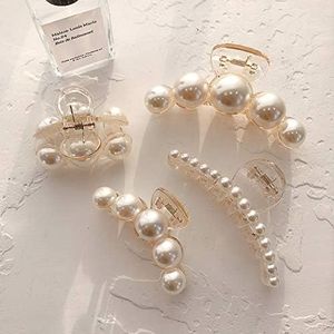 Agirlvct 4 Pcs Hair Clips, Pearl Hair Claw Clips, Non-slip Hair Catch Jaw Clamp Hiar Accessaries for Thick Long Hair Women Girls Girlfriend