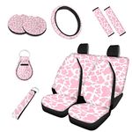 Kuiaobaty Pink Cow Print Car Seat Cover 10 Pcs Auto Interior Accessories with Steering Wheel Cover Seat Belt Pad, Cows Spots Car Decor