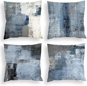 COLORPAPA Blue Throw Pillow Covers 18x18 Set of 4 Decorative Cushion Cover Grey Abstract Art Painting Pillowcase for Sofa Bedroom Living Room Décor