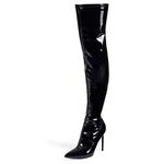 GENSHUO Over the Knee Boots for Women with Heel Suede Thigh High Boots Stretch Sexy Pointed Toe Stiletto Long Boot Shoes Patent Leather Black Size 9.5