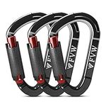 FVW 3 Pieces Heavy Duty Climbing Carabiners, 25KN Auto Locking Rock Climbing Carabiners Clips for Hammocks, Swing, Locking Dog Leash and Harness, Camping, Hiking & Utility (Black)