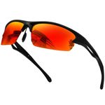 KANASTAL Orange Red Sunglasses Mirrored Wrap Around Polarised Sports Cycling Glasses Mens Womens Running UV400 - Black Frame Orange Red Lens