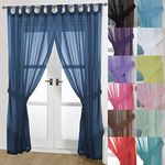 John Aird Pair Of Woven Voile Tab Top Curtain Panels. Free Tiebacks Included (Navy, 58" Wide x 72" Drop)