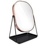 Navaris Free Standing Makeup Mirror - Large Cosmetic Vanity Mirror for Bathroom, Dressing Room, Bedroom Table or Desk with Large Tray Stand - Copper