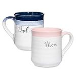 SHEFFIELD HOME Mom and Dad Coffee Mug Set - White Ceramic Couples Coffee Cups - Cute Set of 2 (18 oz Each) Cute Presents for New Parents