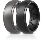 ThunderFit Silicone Rings for Men - Breatheable Airgrooves Step Edge 10mm Wide - 2.5mm Thick (Black, Gun Metal C - Size 8.5-9 (18.9mm))