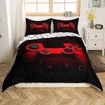 Kids Gamer Comforter Cover Single Size,Gamepad Bedding Set Kids Young Man Video Games Duvet Cover for Teen Child Game Room Decor Red Classic Arcade Retro Gaming Quilt Cover with Controller Button