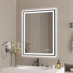 furduzz LED Bathroom Mirror with Black Frame, 450 x 600 mm Vanity Mirror with Backlit Lights, Dimmable, Anti-Fog, Shatter-Proof, Memory, 3 Colors, Wall Mounted Mirror, Vertical/Horizontal