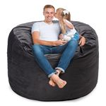 Cansunna 4FT Bean Bag Chairs for Adults with Filling,Big BeanBag Chair with Pocket&Handle,Memory Foam Bean Bags with Velvet Cover for Living Room Bedroom (Grey)