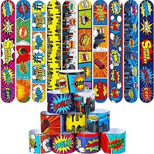 Junkin 40 Pieces Hero Party Favors Slap Bracelets for Kids Boys Girls Snap Bracelets Hero Party Supplies Wristband Bracelets Target Comic Quotes Sayings Bracelets Birthday Party Supplies, 10 Styles