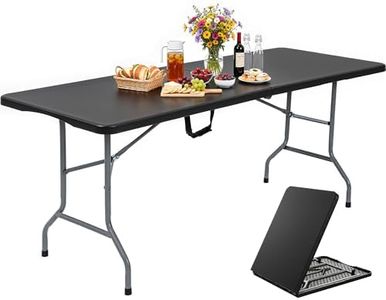 YITAHOME Folding Tables Heavy Duty Folding Table 6ft with Carrying Handle Plastic Fold up Table for Outdoor Camping Picnic Parties/Indoor Events All in Black