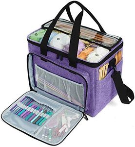 Teamoy Sac Fourre-Tout pour Le Stockage de la Laine, Sac à Tricoter/Crochet avec Poches Multiples, Sangle à Poignée et à l'epaule, Violet