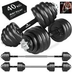 Amonax 40kg Cast Iron Adjustable Dumbbells Weight Set, Barbell Set Men Women, Strength Training Equipment Home Gym Fitness, Dumbell Pair Hand Weight, Bar Bells Free Weights for Weight Lifting