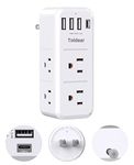 2 Prong Power Strip with USB C, Toldear Multi Plug Outlet Extender Rotating Plug, 6 Outlets Splitter(3 Sided) and 4 USB Ports (1 USB-C), Swivel Wall Adapter Surge Protector (1700J) for Travel, Office