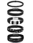 Milacolato 5pcs Black Leather Bracelets for Men Women Braided Mens Bracelet Leather jewelry Braided Cuff Bracelets 8.5inch