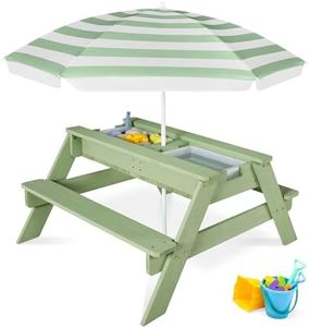 Best Choice Products 3-in-1 Sand and Water Table for Toddlers, Kids Picnic Table with Umbrella, Seats up to 4, 220 lb Capacity Per Bench, Removable Top Panel, 2 Buckets - Sage