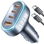 LISEN 101W USB C Car Charger 4 Port Super Fast Charging Car Charger Adapter PD3.0&QC3.0 Cigarette Lighter Car USB Charger Multi Port with Cable,Compatible with iPhone 16 Pro Max 15 Samsung S24 iPad