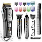 Hatteker Hair Clipper Cordless Hair Trimmer Barber Clipper T-Blade Trimmer Beard Trimmer Nose Trimmer Hair Cutting Grooming Kit Professional IPX7 Waterproof