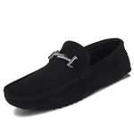 LOUIS STITCH Suede Loafers for Men | Designer Buckle Moccasins | Formal & Casual Slip-On Shoes | Ideal for Business, Parties, Everyday Wear | Solid Obsidian Black | UK Size 11 (ITSUD-)