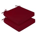 downluxe Outdoor Chair Cushions for Patio Furniture, Waterproof Square Corner Memory Foam Patio Chair Cushion with Adjustable Ties and Portable Handle, 19" x 19" x 3", Burgundy, 2 Pack