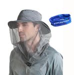 Sun Hat with Mosquito Head Net for Women Men Fishing Hat Boonie Safari Hat Sun Protection Cap Hat for Hiking Jungle Gardening Dark Grey