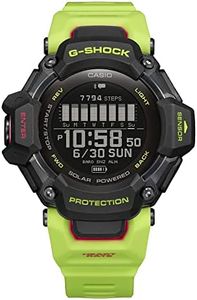 Casio Men's G-Shock Move GBD-H2000 Series, Multisport (Run, Bike, Swim, Gym Workout), GPS + Heart Rate Watch, Quartz Solar Assisted Black Watch with Volt Yellow Resin Strap