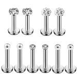 LEEQ 5 Styles 16 Gauge inless Steel Nose Studs Tragus Bars Labret Bars Cryl Ball Labret Body Piercing, 5 Pairs by LEEQ