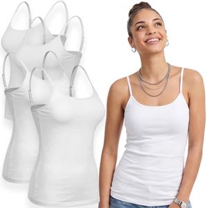 Emmalise Women's Basic Short Camisole Adjustable Strap Layering Cami Tank Top (4Pk 4 White, Medium)