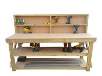 Wooden MDF Workbench With Back and Double Shelf - Work Table Handmade Strong Heavy Duty - Made From Construction Grade Timber (6ft)