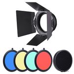 Andoer 96mm Universal Mount Metal Bardoor Barn Door Barndoor with Honeycomb Grid 4pcs Color Gel Filters for Neewer Godox 180W 250W 300W Andoer MD-250 MD-300 Studio Strobe Flash Light Monolight