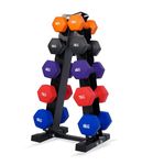 STRONGWAY® Neoprene Hex Dumbbells Sets With Weight Storage Rack Stand Gym Training Weight Lifting Exercise ((60KG SET | 2X (4+5+6+7+8) + STAND))