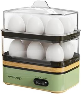 Evoloop Rapid Egg Cooker Electric 12 Eggs Capacity, Soft, Medium, Hard Boiled, Poached, Omelet Maker Egg Poacher & Vegetable Steamer, BPA Free Tray（Green）