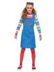 Smiffys Chucky Costume in Blue for Kids, Dress and Top, Officially Licensed, Blue Dungaree Dress and Striped Top with Colour Block Cuffs, Ideal for Halloween and Matching Costumes