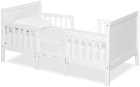 Dream On Me Hudson 3-in-1 Convertible Toddler Bed, 4 Safety Guard Rails, Low-to-Floor Design, Greenguard Gold & JPMA Certified, Solid New Zealand Pinewood, Converts to Chairs & Table – White