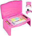 Pink Folding Lap Desk - Foldable Table for Work, Study, Gaming, Arts, Crafts, School - Collapsible Laptop Tray with Storage Compartment - Portable Writing Station for Kids, Adults