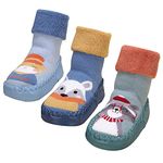 Happy Cherry Baby Boys Girls First Walking Shoes Winter Non-slip Slippers Cartoon Animal Thick Warm Socks Blue Cat Blue Fox Green Cat 6-12 Months