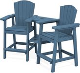 KINGYES Tall Adirondack Chair Set of 2, HDPE Tall Adirondack Barstools with Double Connecting Trays, Embossed Bar Height Adirondack Chair for 2, All Weather Resistant Balcony Adirondack Chairs, Blue