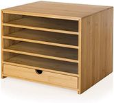 Prosumer's Choice Bamboo Four Cubby Paper Letter Tray Organizer with Single Pull-Out Drawer for Home and Office | Desktop Organizer with Drawer - Natural Bamboo Color