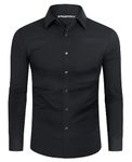 DEMEANOR Stretch Mens Dress Shirts Long Sleeve Muscle fit Formal Dress Shirts for Men Non Iron Slim fit Mens Casual Shirts Black