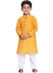 JBN Creation Boys Pure Cotton Yellow and White Kurta Pyjama Set - Ethnic Elegance for Festivals | Comfortable Traditional Pure south handloom cotton kurta pyjama for Kids_JBNBK070MDnPWH_34L