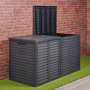 URBNLIVING Large Black 750L Plastic Garden Storage Box Outdoor Utility Chest Waterproof Unit Deck Cabinet