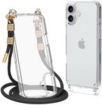 Lawonda Clear Case Compatible with iPhone 16 Case Crossbody Adjustable Strap Shockproof Protective Lanyard Phone Case Black