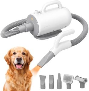 Sevy Whoosh Dog Dryer | High Velocity Dog Blower Grooming Dryer with Negative Ions | Dog Hair Dryer Blower for Grooming, Home & Professional Use, Stepless Speed, 4 Temperature Settings and 5 Nozzles