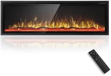 MFSTUDIO 60 Inch Electric Fireplace with 84 Color Combinations, Ultra Narrow Frame Recessed and Wall Mounted Fireplace Heater, Log, Driftwood & Crystal Option, Thermostat, Timer, 750w/1500w, Black